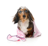 Microfibre Drying Towel For Puppies,  Pink With Grey Trim